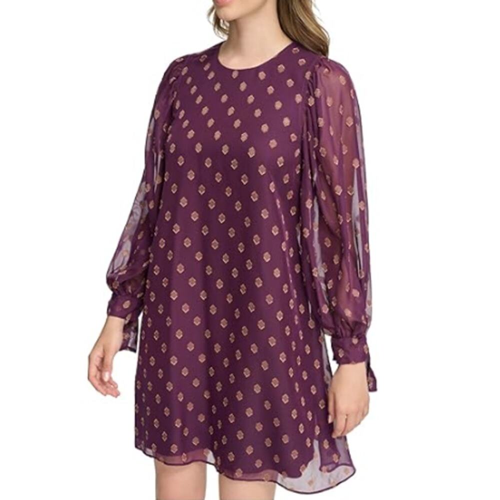 New ~ CALVIN KLEIN  ~ Dotted Tie Sleeve Mini Shift Dress Size 10